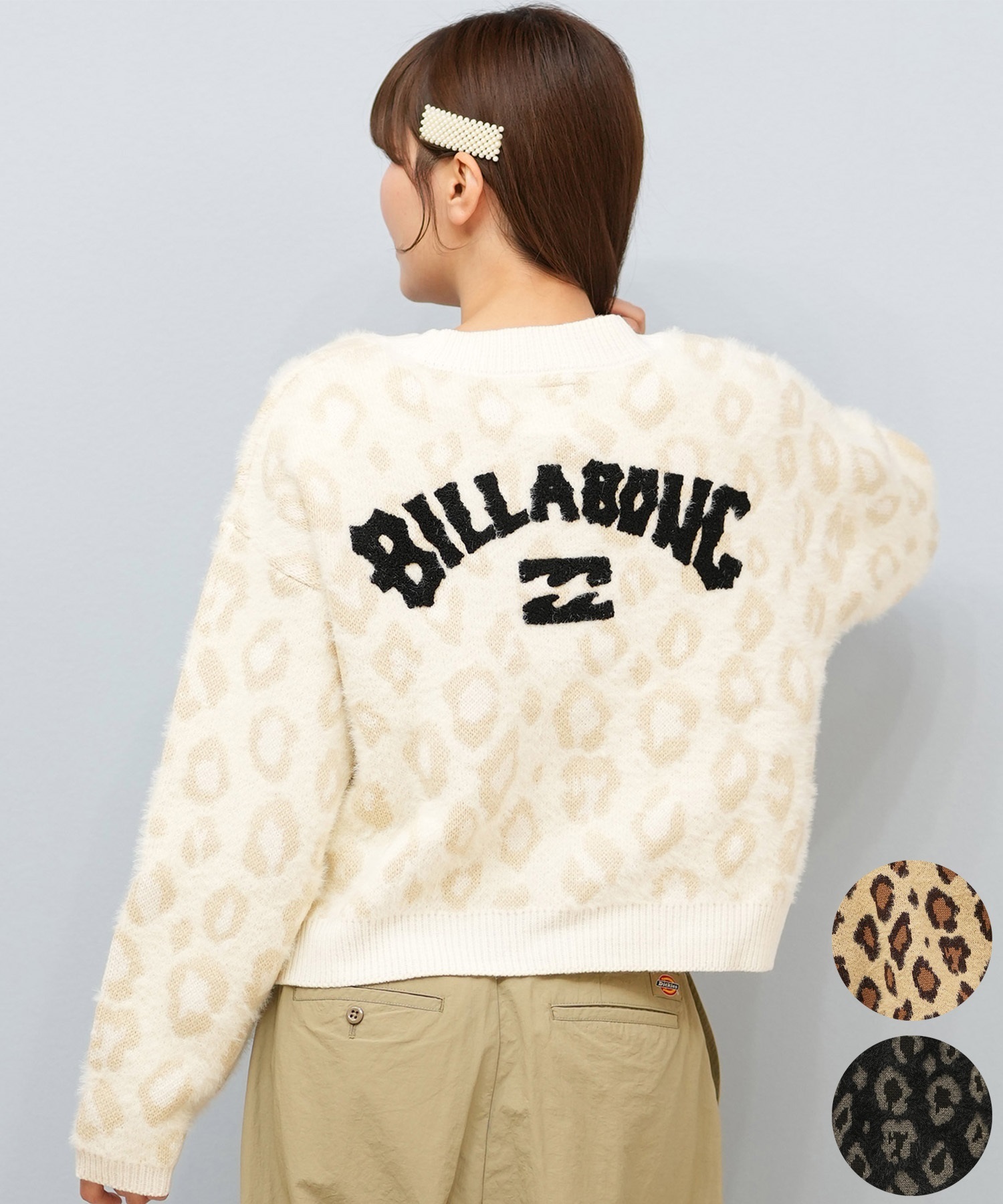 BILLABONG ビラボン ニット セーター カーディガン レディース ヒョウ柄 レオパード柄 バックプリント BF014-U05 ムラサキスポーツ限定(BLK-M)