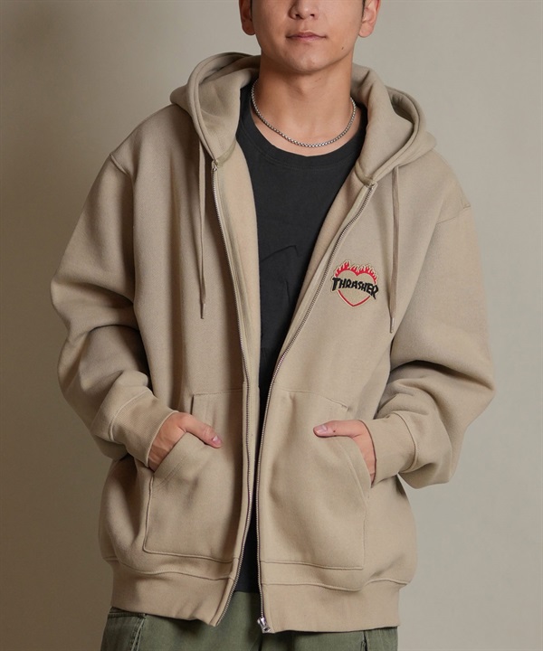 THRASHER スラッシャー ジップアップ パーカー メンズ スウェット フーディー ロゴ ワンポイント 裏起毛 254TH1PK065
