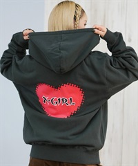 X-GIRL エックスガール ジップアップ パーカー レディース バックプリント ロゴ HEART ZIP UP HOODIE 105253012024(CHAR-S)