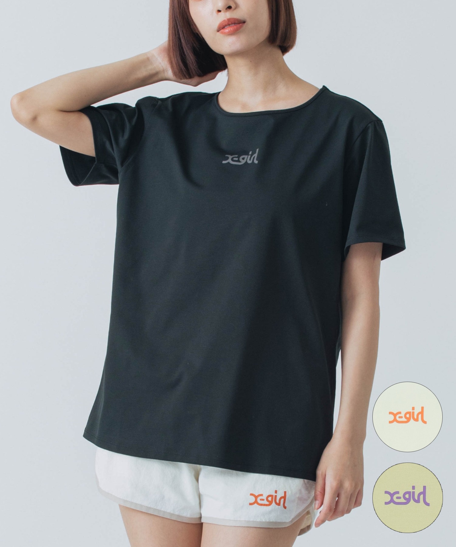 X-girl SPORTSエックスガールスポーツ半袖 Tシャツ レディース UVカット 吸水速乾 接触冷感 155251013006(WHITE-M)