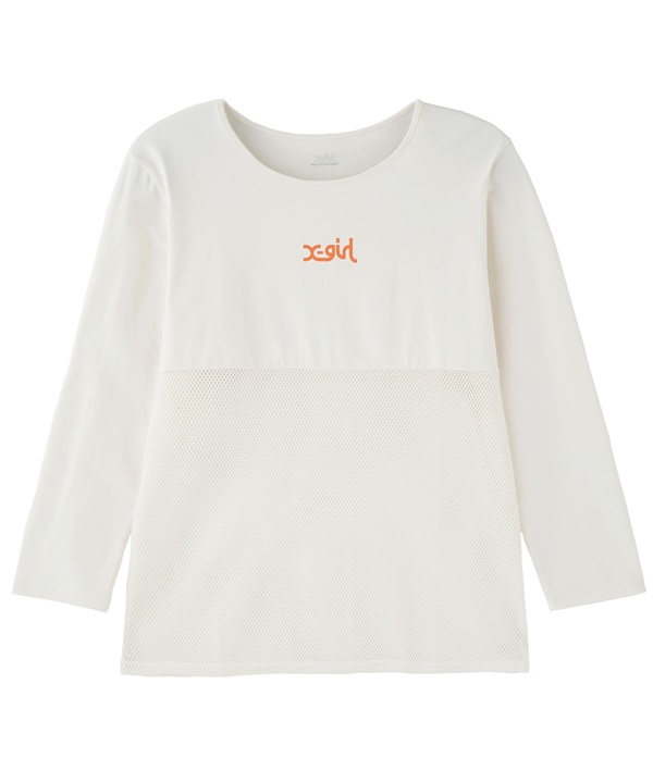 X-girl SPORTSエックスガールスポーツ長袖 Tシャツ レディース ロンT メッシュ UVカット 吸水速乾 接触冷感 155251013008(WHITE-M)