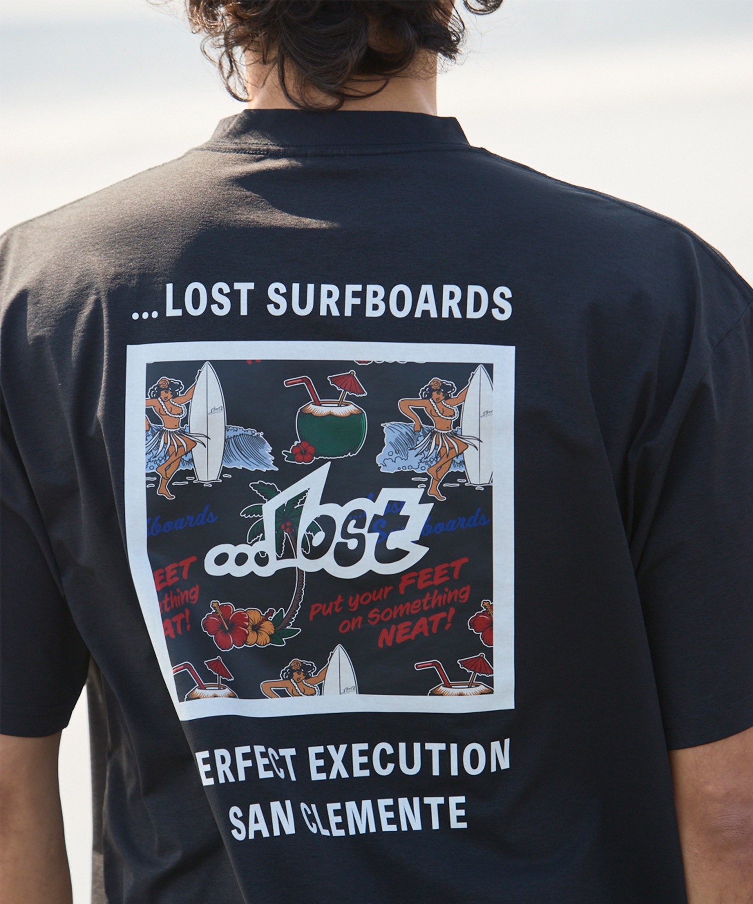 LOST ロスト 水着 ラッシュガード メンズ 半袖 Tシャツ UVカット 速乾 ストレッチ 水陸両用 LM6S-4304(BLK-M)