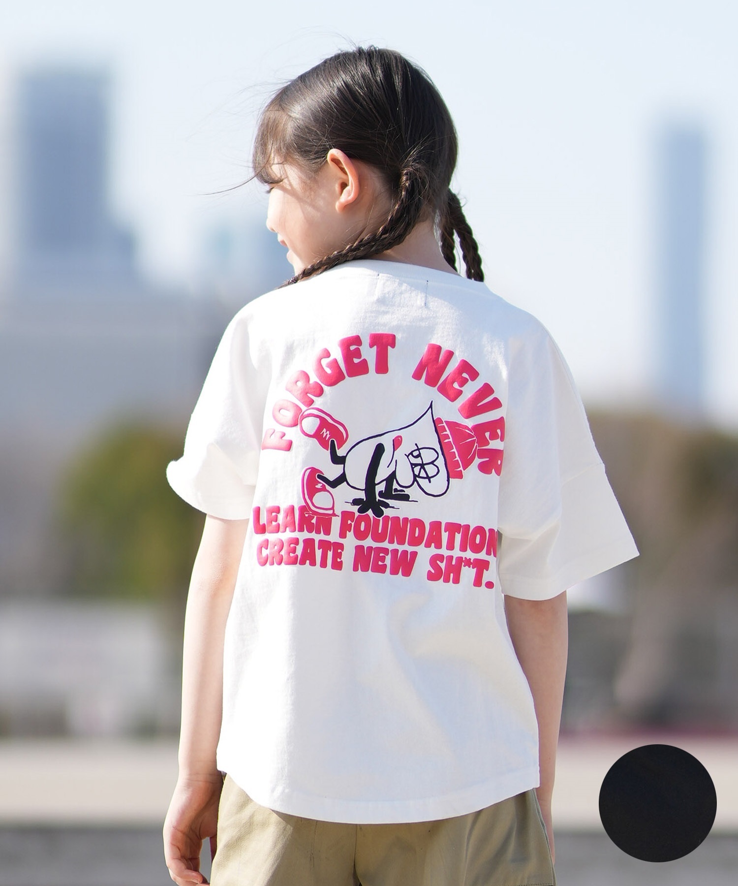 FORGET NEVER フォーゲットネバー 半袖 Tシャツ キッズ ジュニア 子供 グラフィックTシャツ 263OO3ST941FN ムラサキスポーツ限定(BLK-130cm)