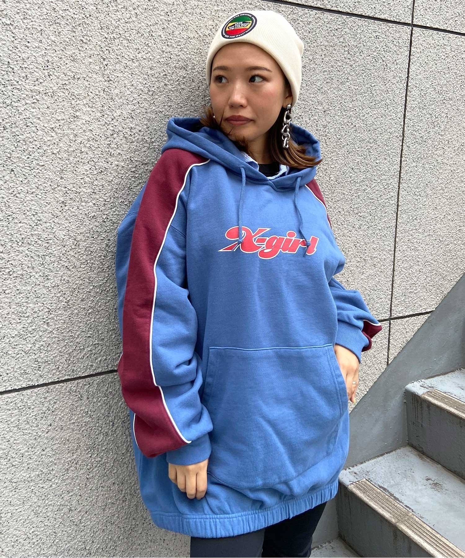 X-GIRL/エックスガール  CONTRAST COLOR SWEAT HOODIE レディース プルオーバー パーカー 105233012022(WHITE-M)