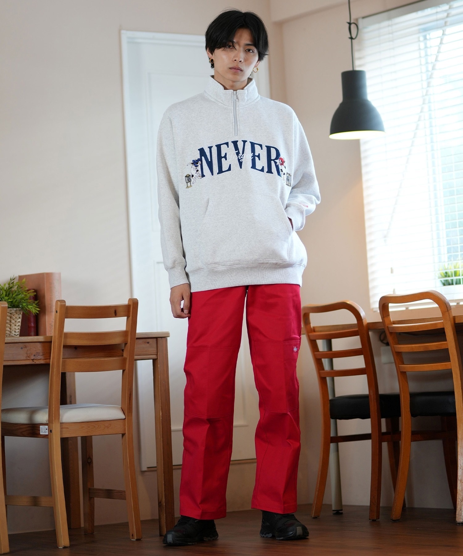 FORGET NEVER フォーゲットネバー ハーフジップトレーナー ビックシルエット 244OO1TR090FN	ムラサキスポーツ限定(BLK-M)
