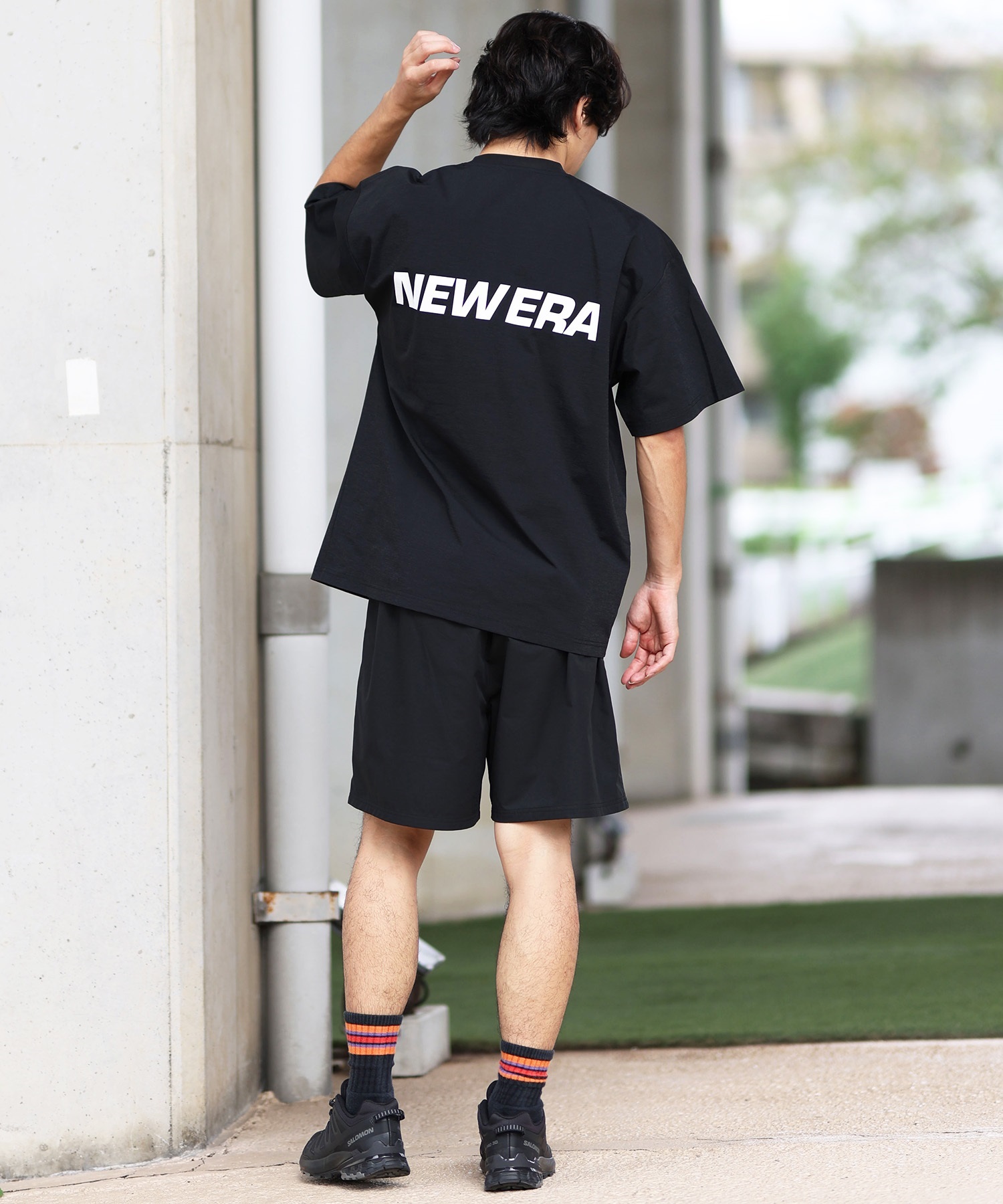 NEW ERA ニューエラ ラッシュガード メンズ 半袖 Tシャツ バックプリント 水陸両用 ユーティリティ UVカット 14391955(BK-M)