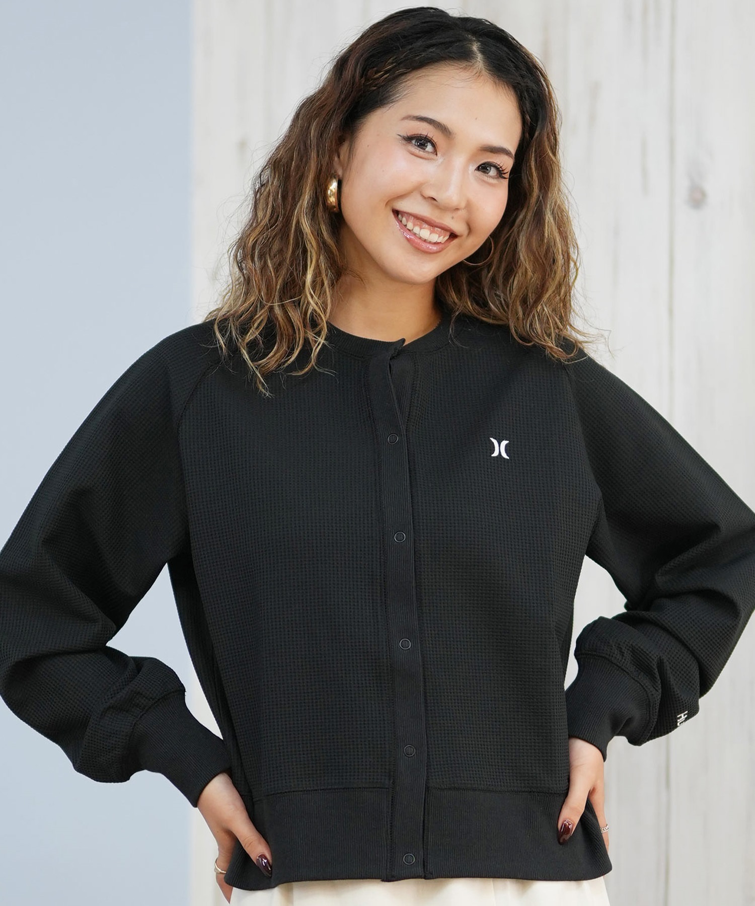 Hurley ハーレー カーディガン レディース シンプル ロゴ THERMAL CARDIGAN WCLS252047(BLK-M)