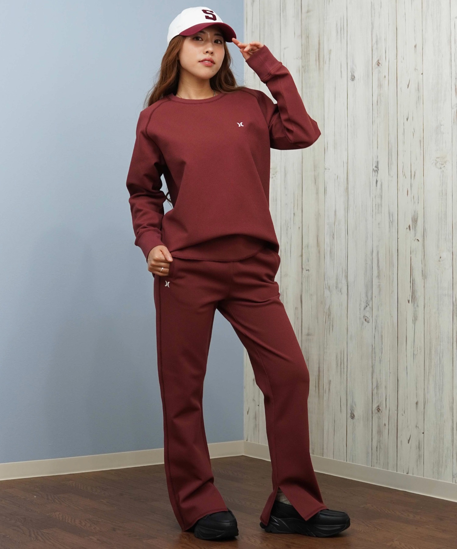 Hurley ハーレー ロングパンツ レディース サーマル ワッフル素材 ロゴ ワンポイント セットアップ対応 THERMAL PANTS WCPT252049(OWHT-M)