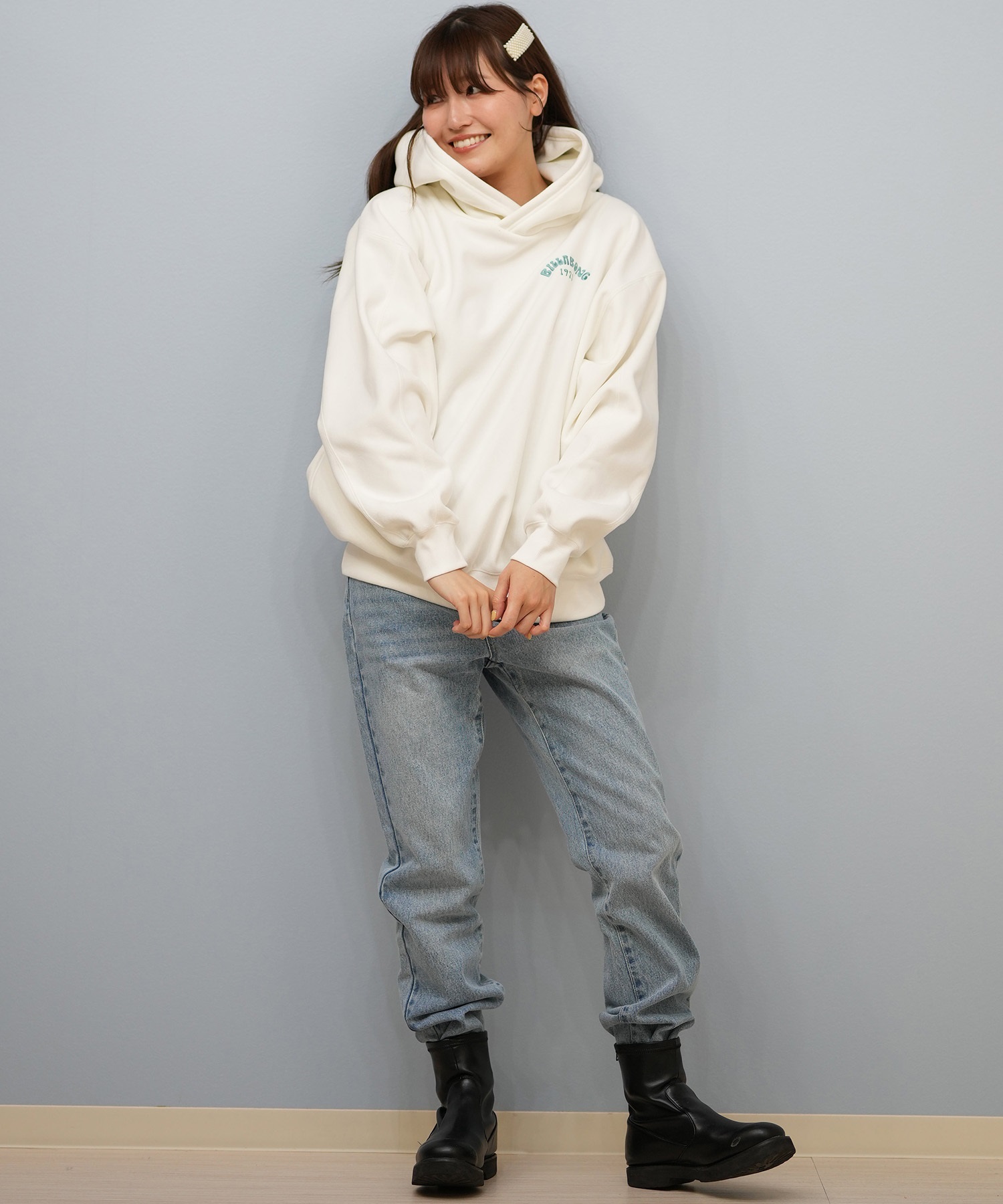 BILLABONG ビラボン プルオーバー パーカー レディース オーバーサイズ バックプリント BF014-015(BLK-M)