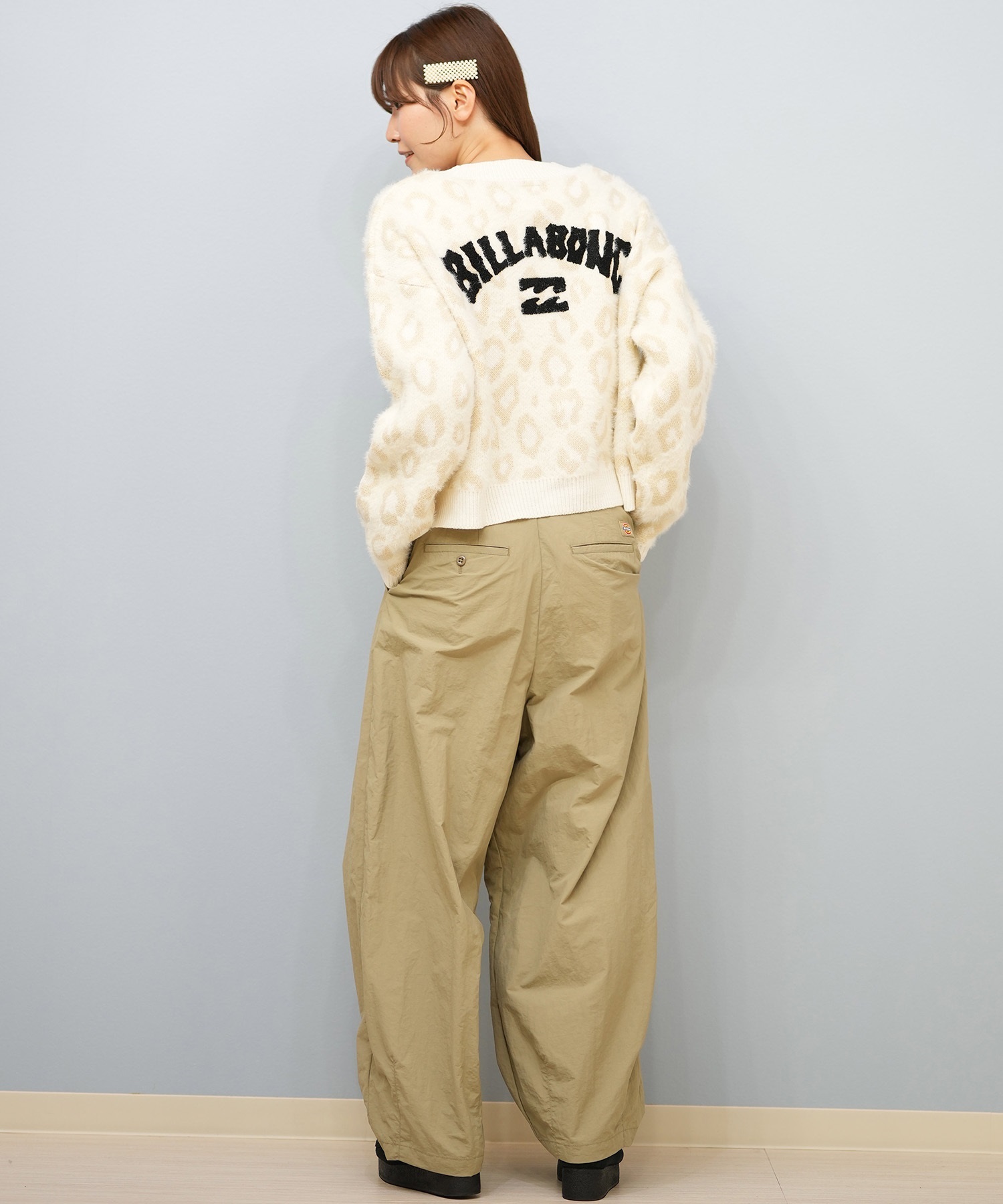 BILLABONG ビラボン ニット セーター カーディガン レディース ヒョウ柄 レオパード柄 バックプリント BF014-U05 ムラサキスポーツ限定(BLK-M)