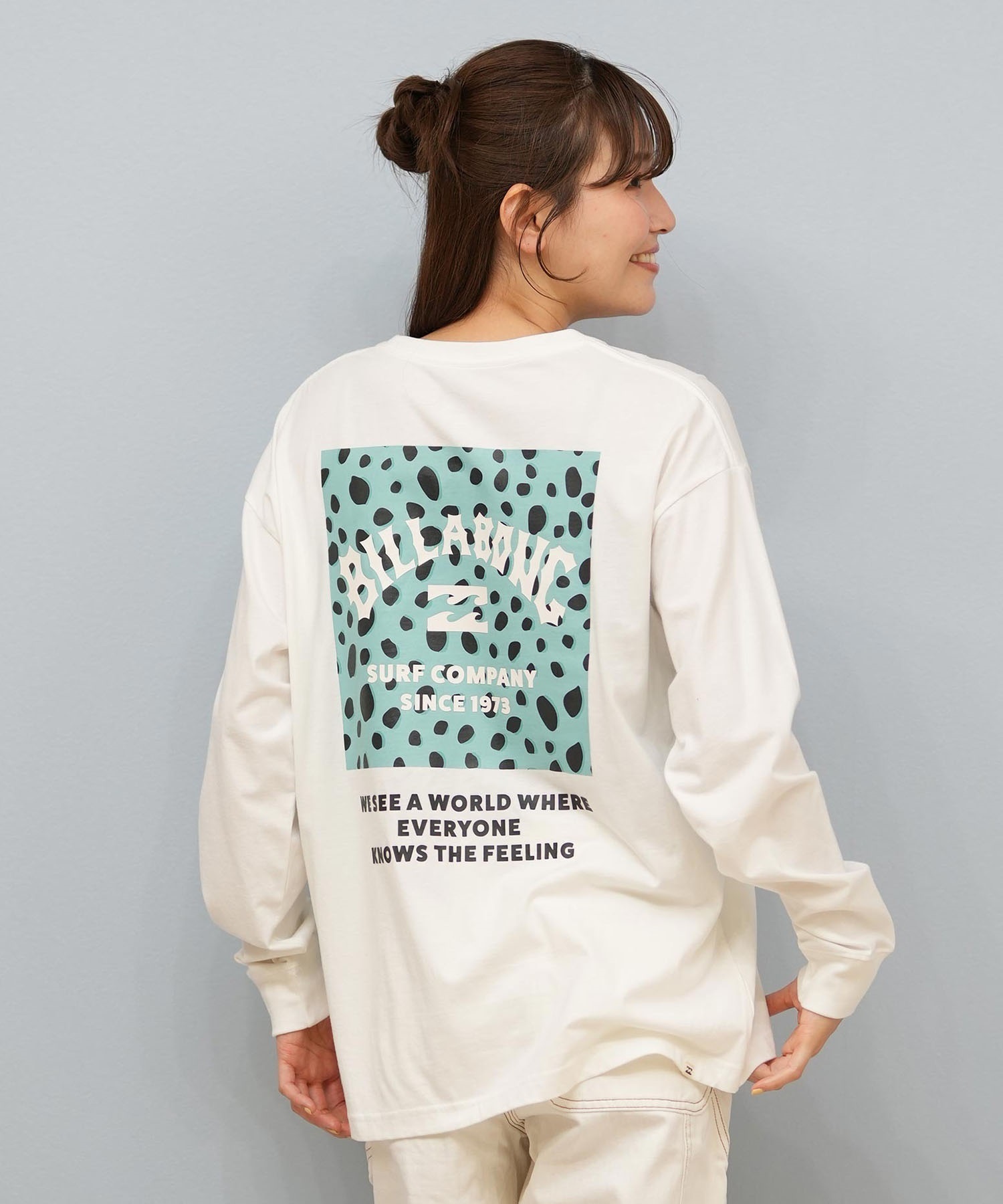 BILLABONG ビラボン 長袖 Tシャツ ロンT レディース バックプリント SQUARE LOGO BOY FIT LS TEE BF014-052(BLK-M)