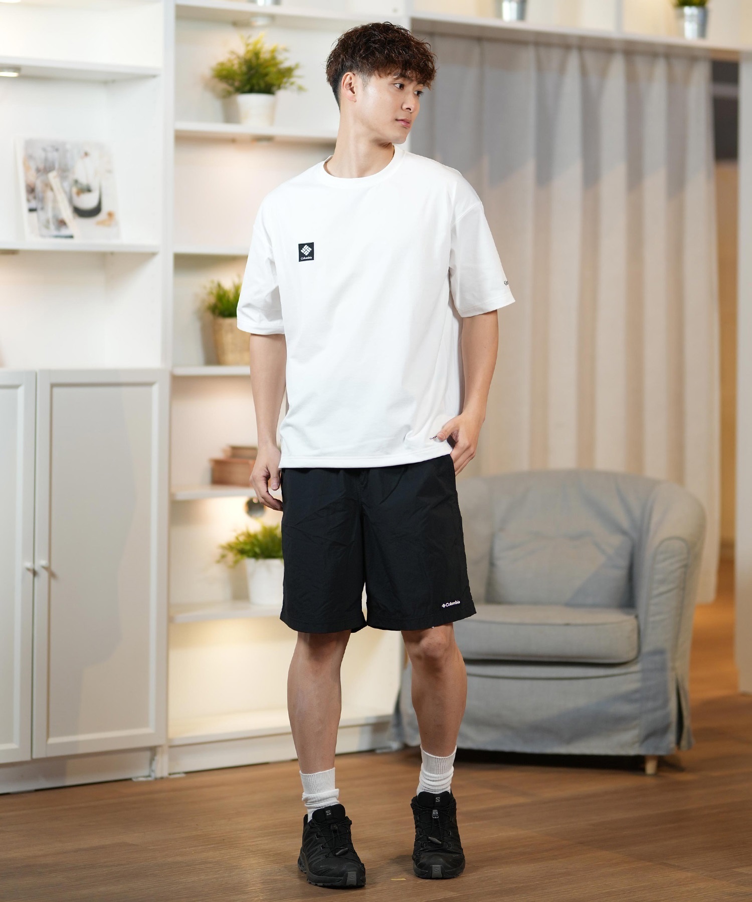 columbia コロンビア 半袖 Tシャツ メンズ 水陸両用 ユーティリティ UVケア PM0684 ムラサキスポーツ限定(100-S)