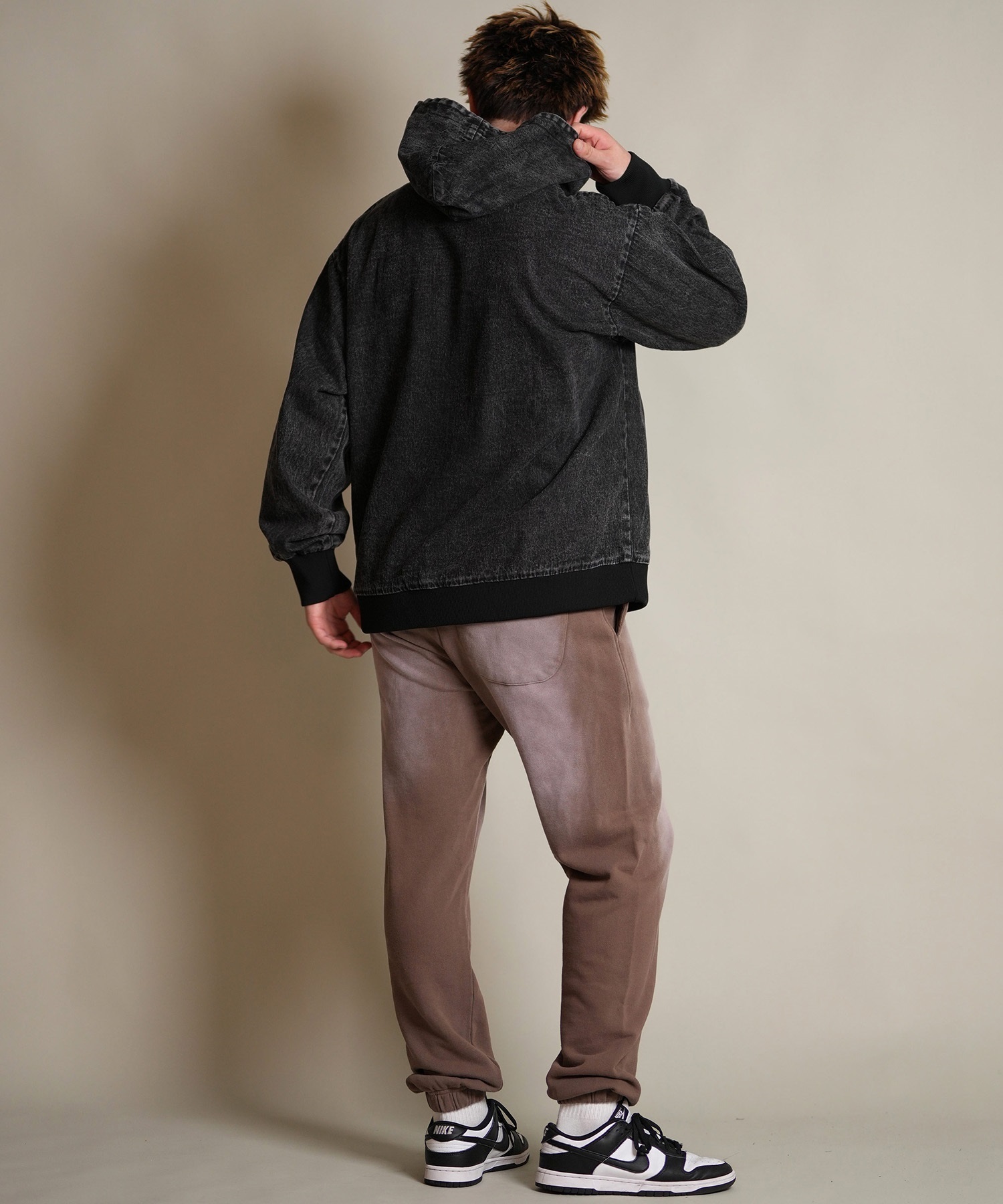 DEAR LAUREL ディアローレル デニム パーカー ジャケット メンズ ジップアップ フーディー ウォッシュ加工 ヴィンテージ風 DENIM PARKA JK D25F-0105(BLK-M)