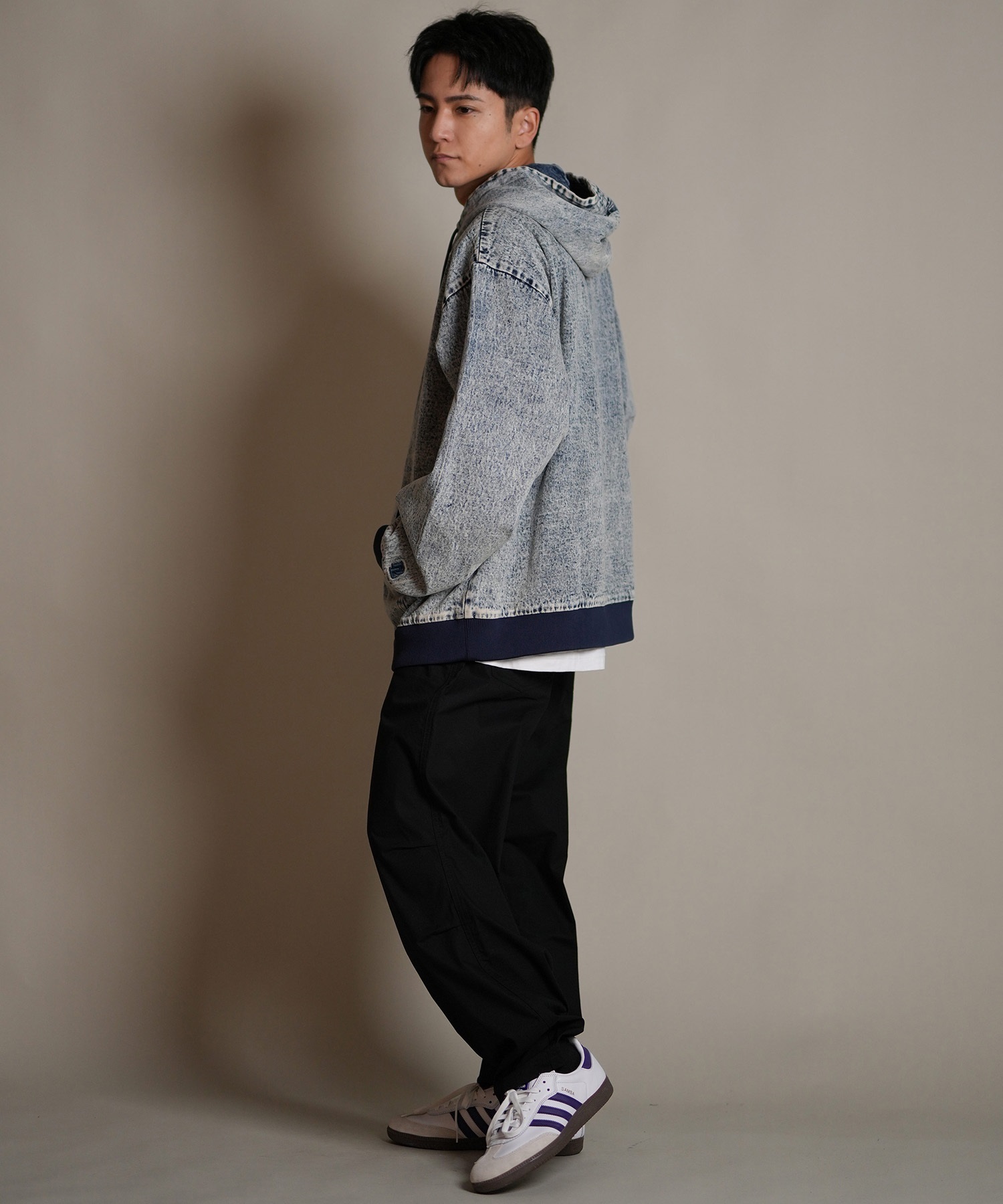 DEAR LAUREL ディアローレル デニム パーカー ジャケット メンズ ジップアップ フーディー ウォッシュ加工 ヴィンテージ風 DENIM PARKA JK D25F-0105(BLK-M)