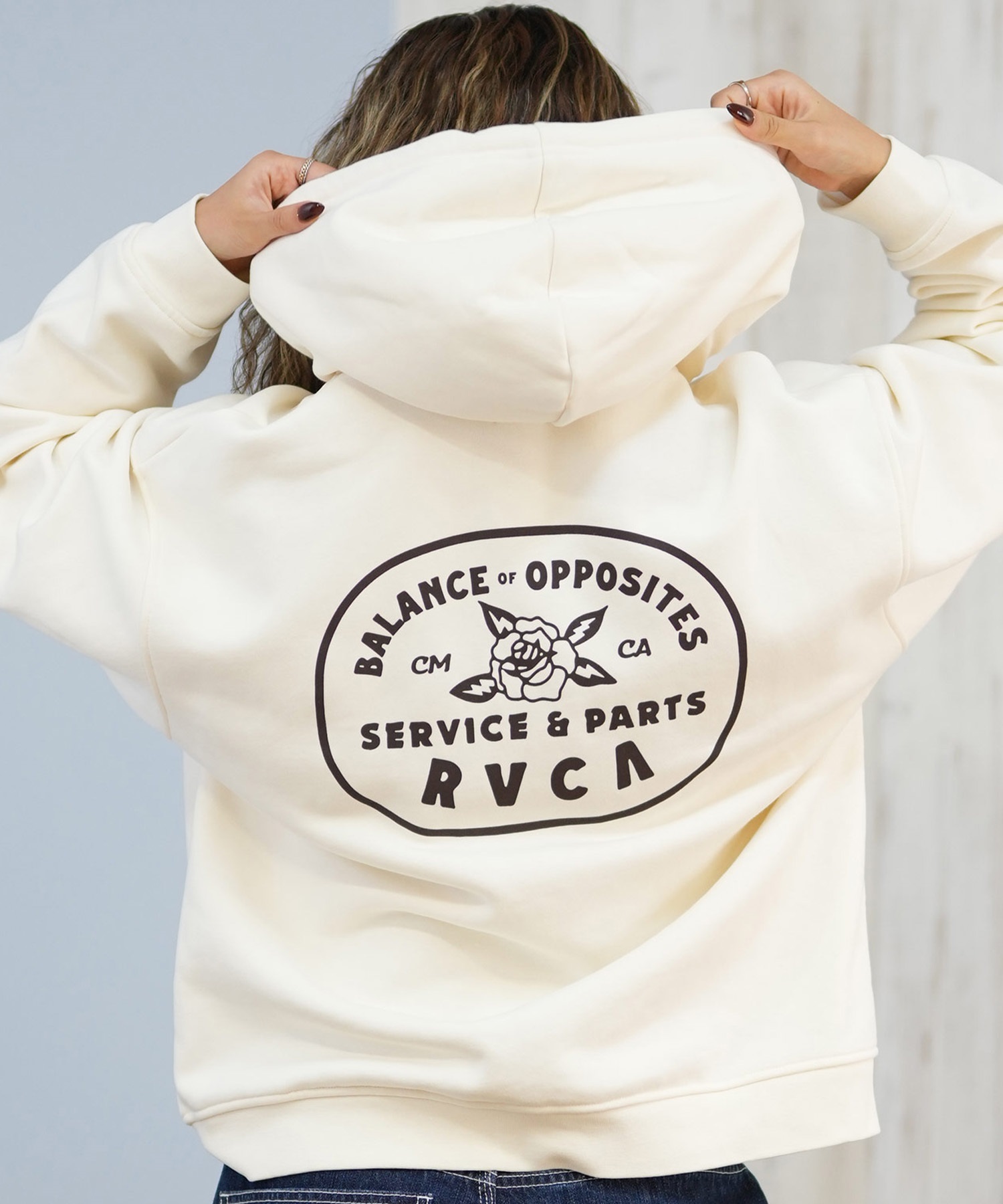 RVCA ルーカ ジップアップ パーカー レディース バックプリント ロゴ 裏起毛 COURT ZIP HOODIE BF044-015(BLK-S)