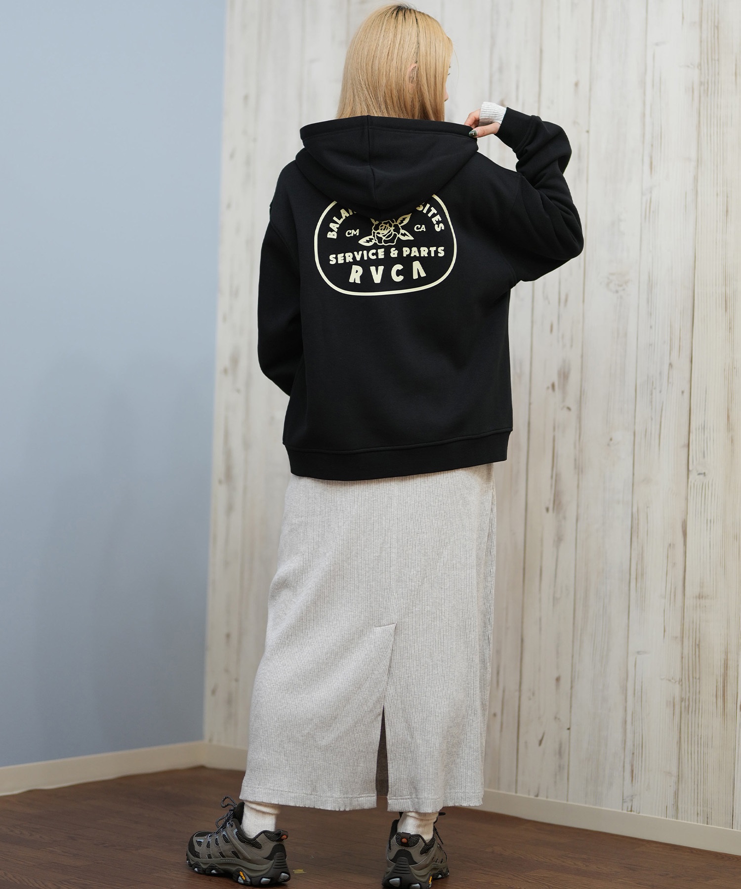 RVCA ルーカ ジップアップ パーカー レディース バックプリント ロゴ 裏起毛 COURT ZIP HOODIE BF044-015(BLK-S)