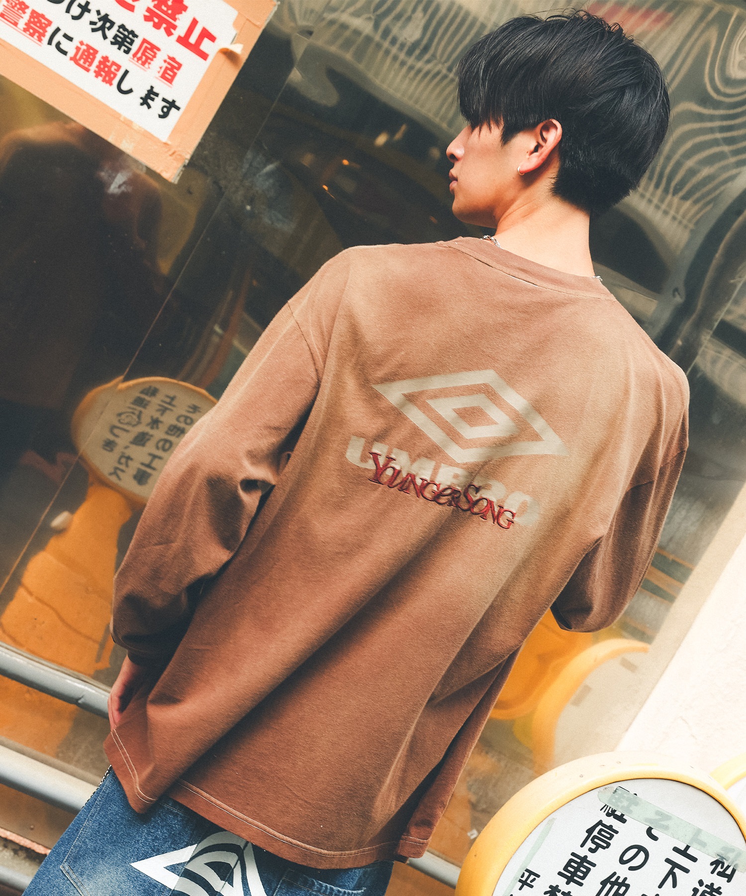 UMBRO アンブロ × Younger Song ヤンガーソング コラボ 長袖 Tシャツ ロンT MD27-LST02B ムラサキスポーツ限定(BLACK-S)
