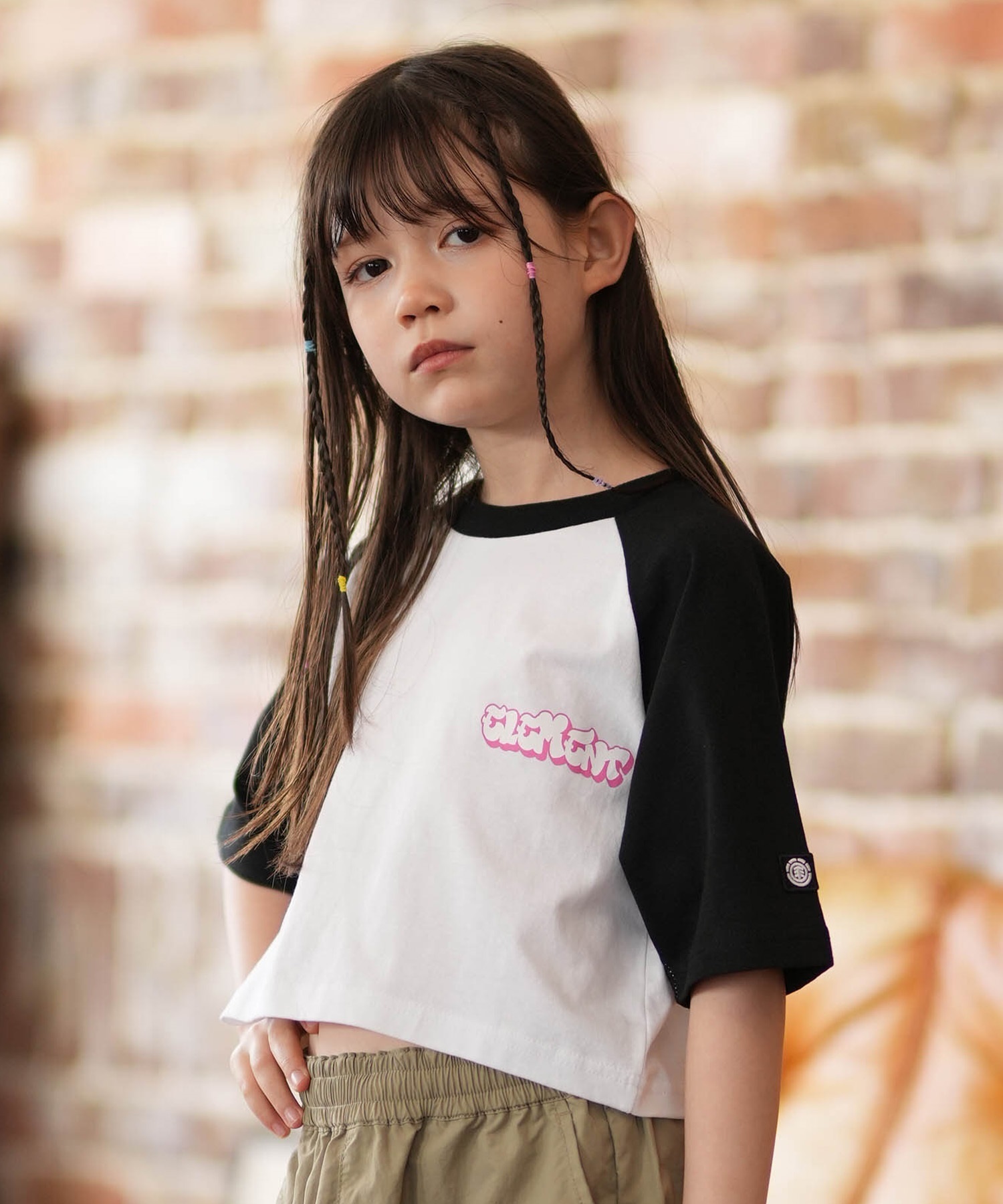 ELEMENT エレメント 半袖 Tシャツ キッズ ジュニア 子供 クロップド丈 ショート丈 RAGLAN WIDE SS G BG025P08(CHA-130cm)