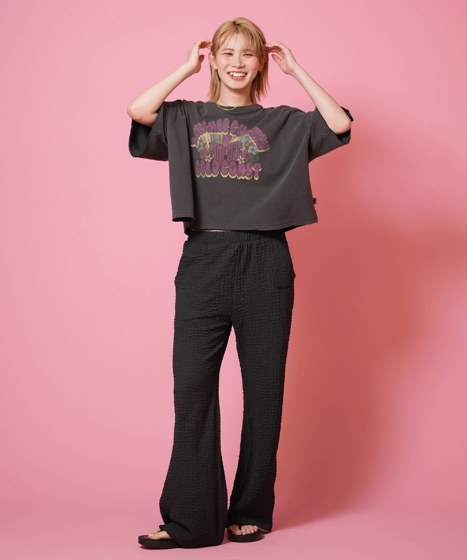 TAHCHEE ターチー 半袖 Tシャツ レディース 前面プリント TC260900-03(BLACK-FREE)