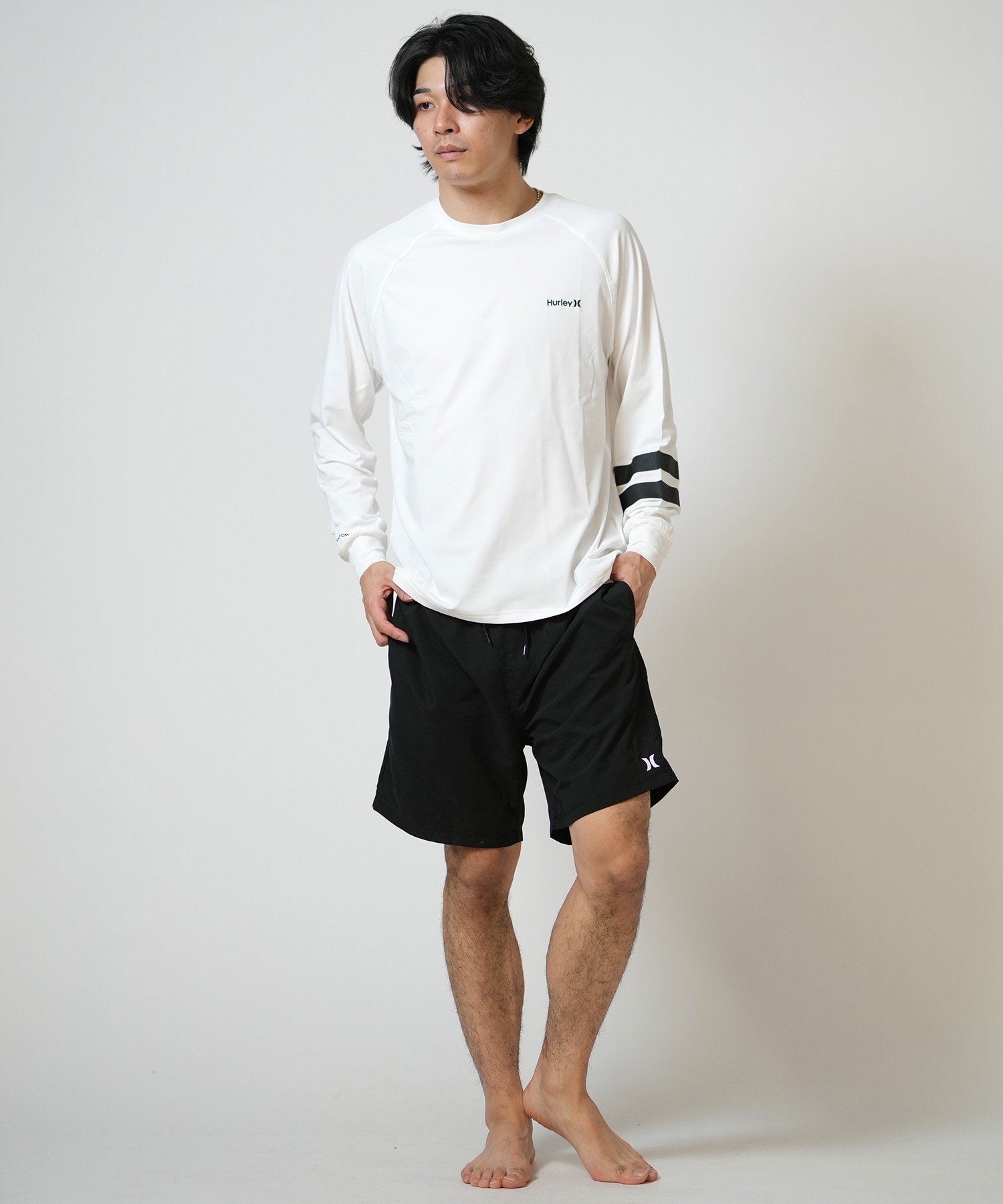 Hurley ハーレー 水着 ラッシュガード 長袖 Tシャツ ロンT メンズ UVカット ストレッチ 疎水性 抗菌防臭 水陸両用 MALS26106P(WHT-M)