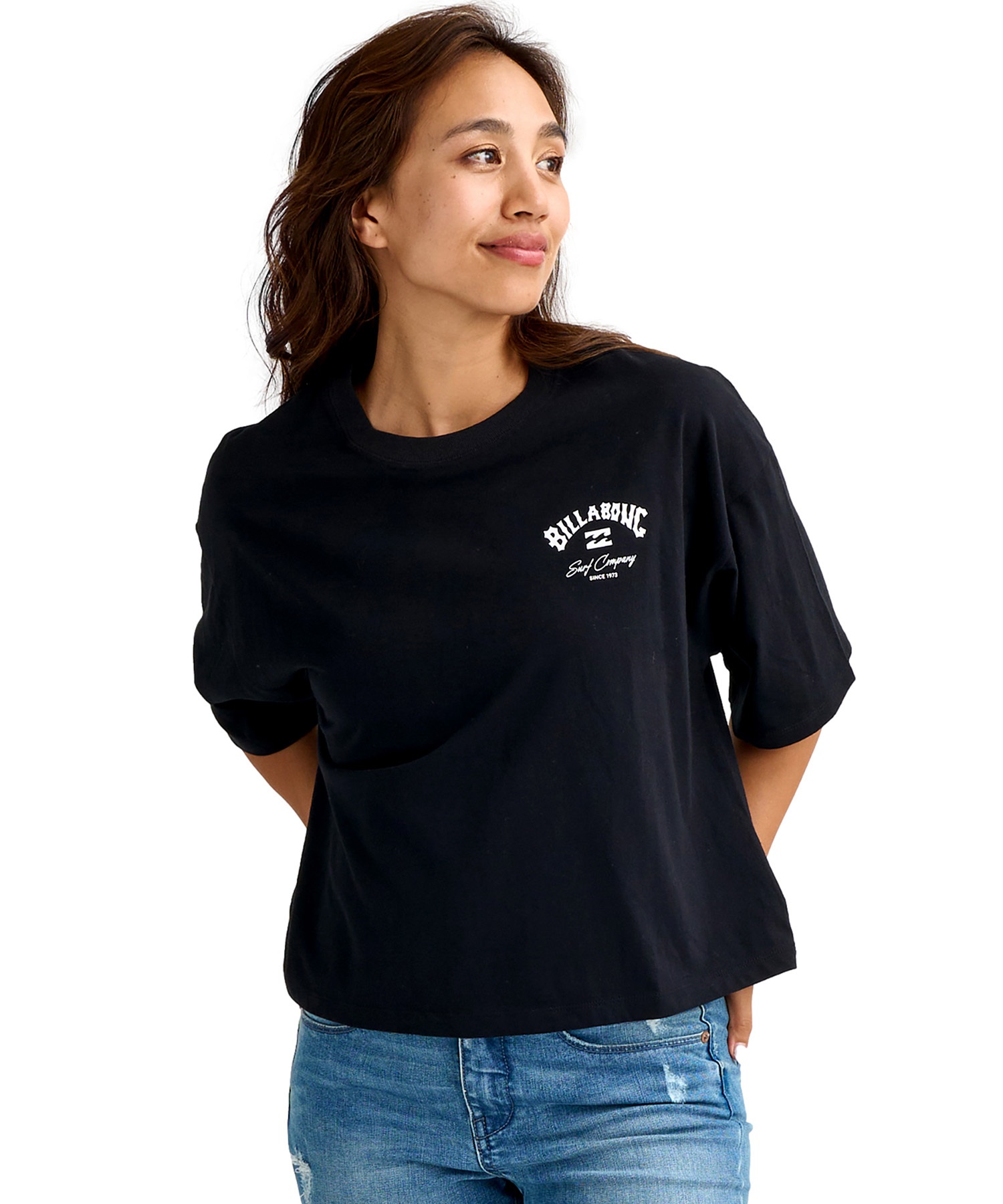 BILLABONG ビラボン 半袖 Tシャツ レディース SQUARE LOGO LOOSE CROPPED BG013205(BLM-M)