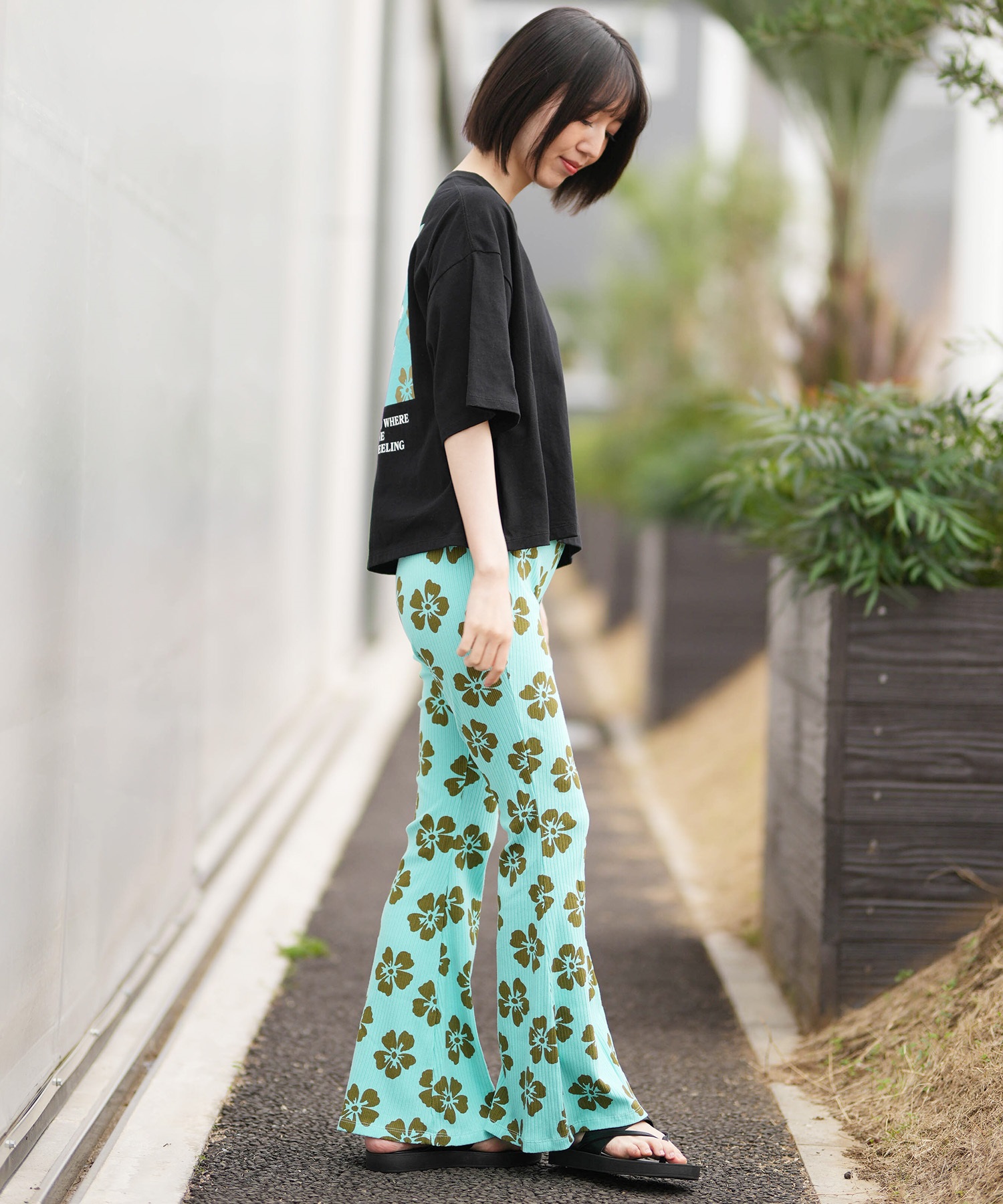 BILLABONG ビラボン 半袖 Tシャツ レディース SQUARE LOGO LOOSE CROPPED BG013205(BLM-M)