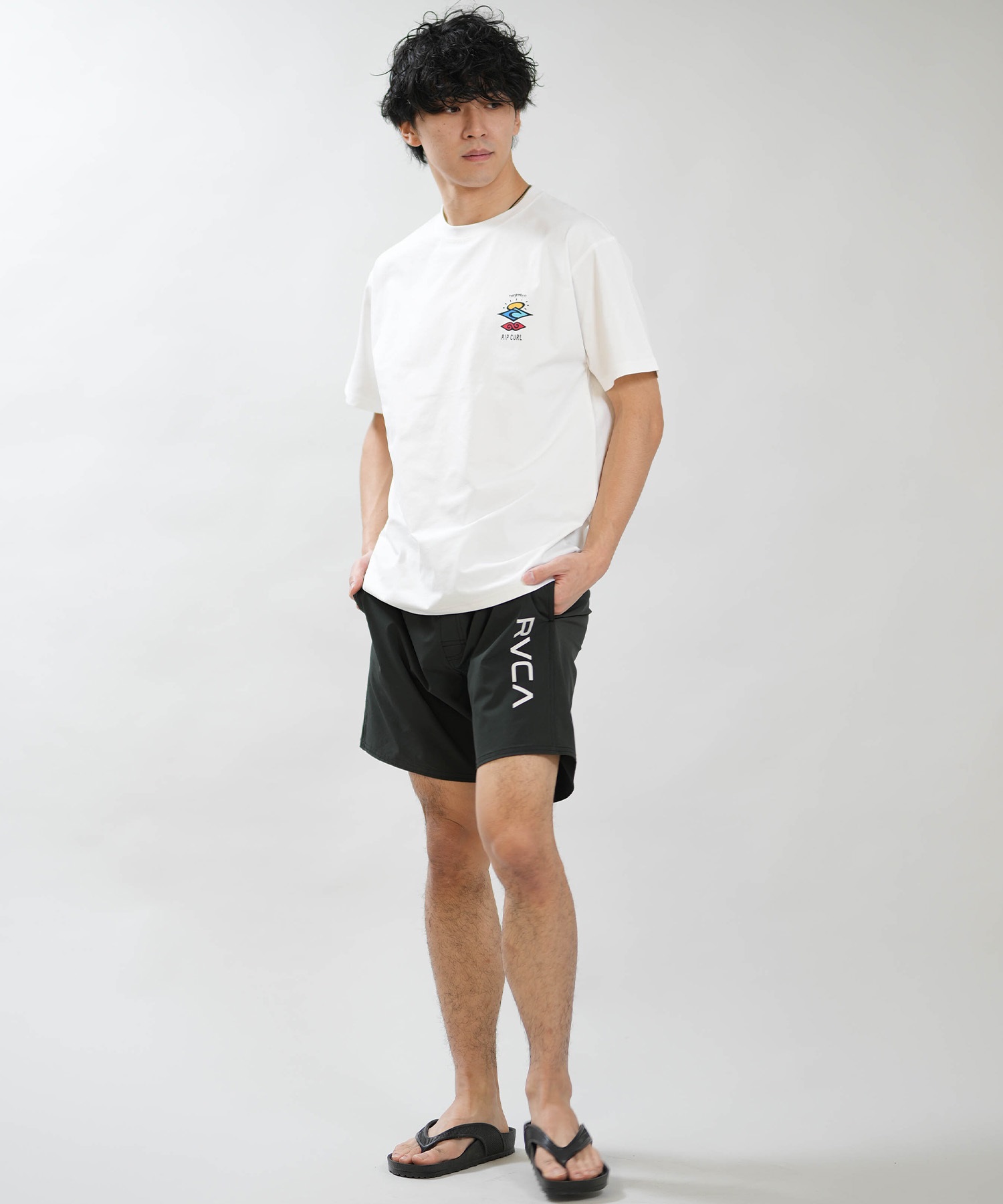 RIP CURL リップカール 半袖 Tシャツ メンズ UVカット SEARCH ICON RASH RCM6S-4303(BLK-M)