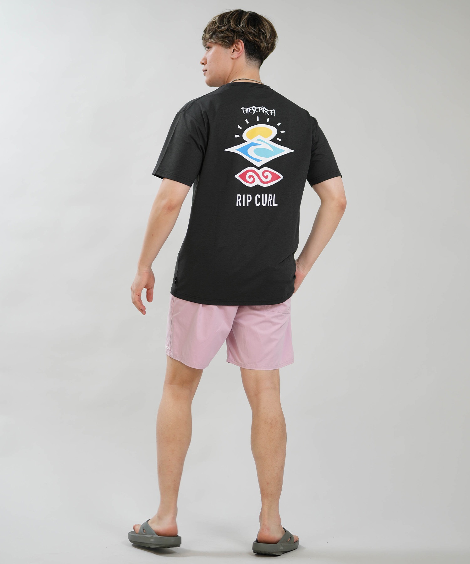 RIP CURL リップカール 半袖 Tシャツ メンズ UVカット SEARCH ICON RASH RCM6S-4303(BLK-M)
