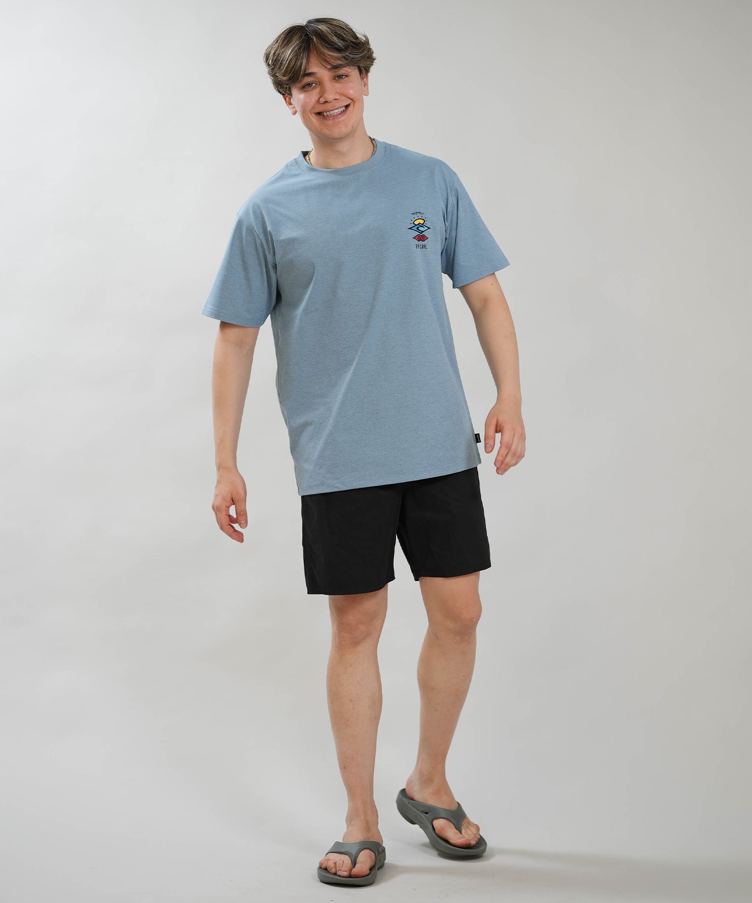 RIP CURL リップカール 半袖 Tシャツ メンズ UVカット SEARCH ICON RASH RCM6S-4303(BLK-M)