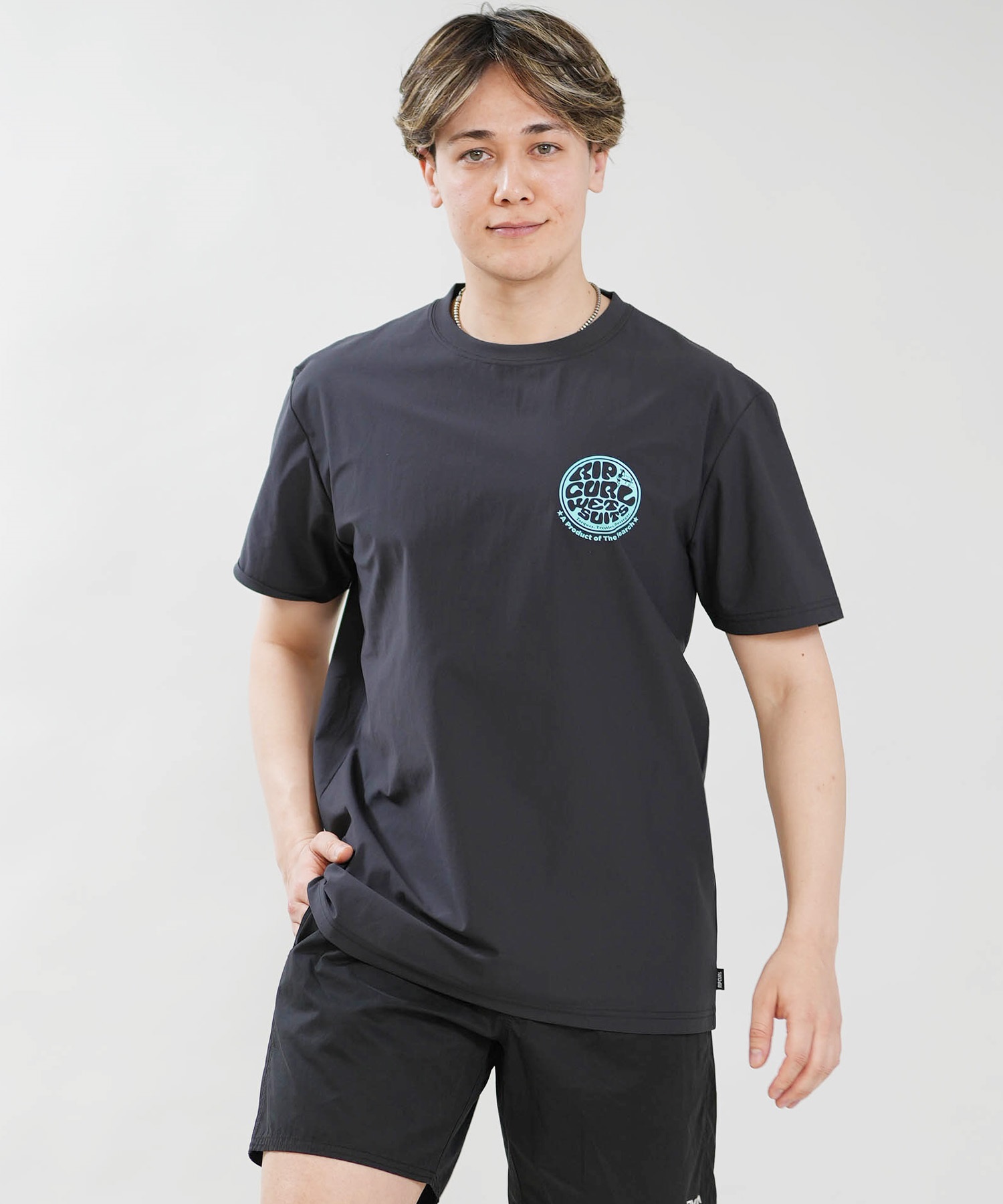 RIP CURL リップカール 水着 ラッシュガード 半袖 Tシャツ メンズ WETTI PASSAGE ICON RASH RCM6S-4304(BLK-M)