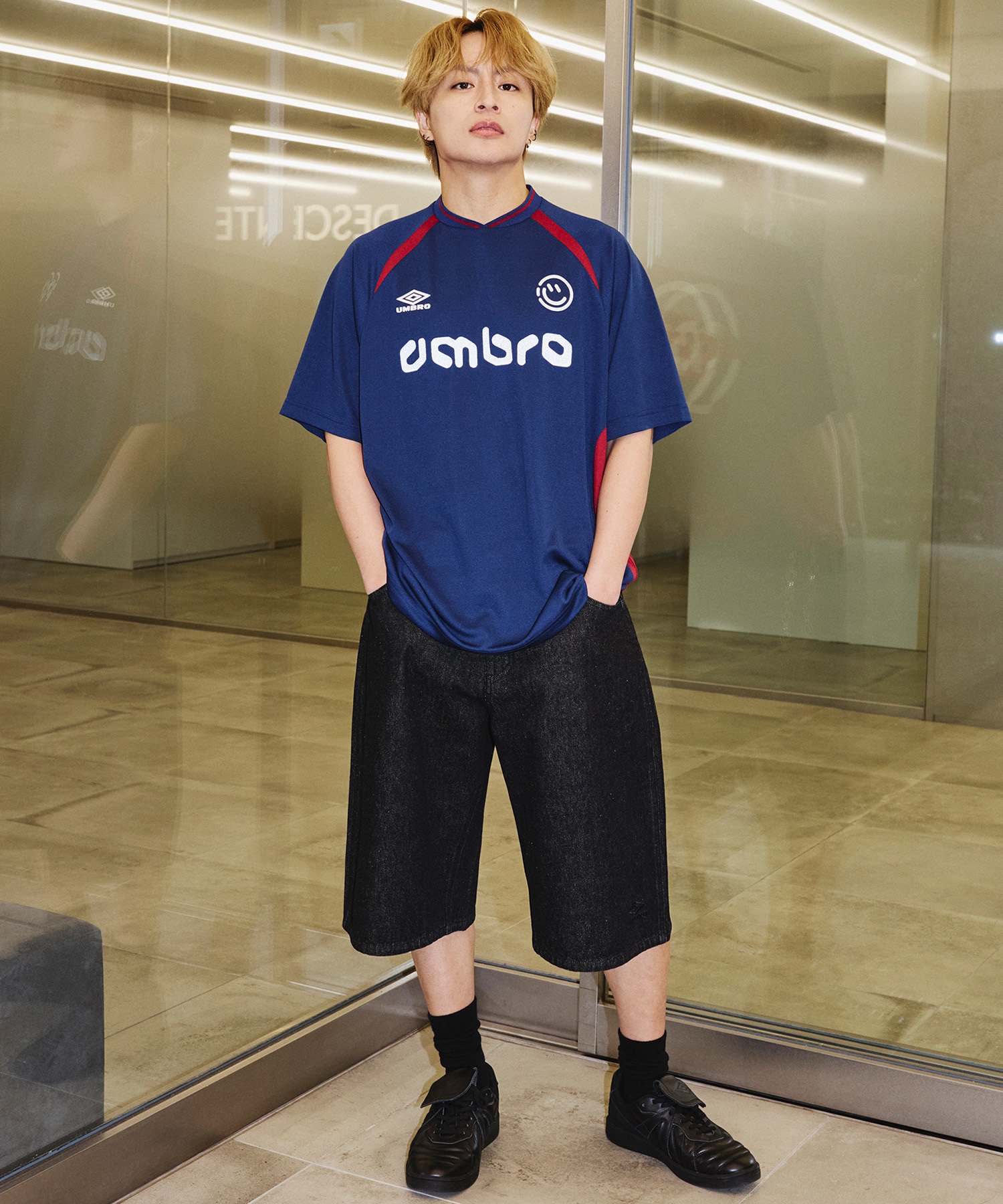 UMBRO アンブロ × ALAN SHIRAHAMA デニムショーツ UM26SSAL-PT03(BLACK-M)