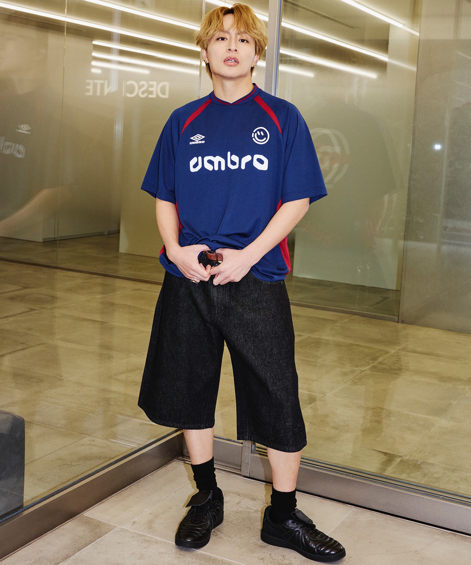 UMBRO アンブロ × ALAN SHIRAHAMA デニムショーツ UM26SSAL-PT03(BLACK-M)