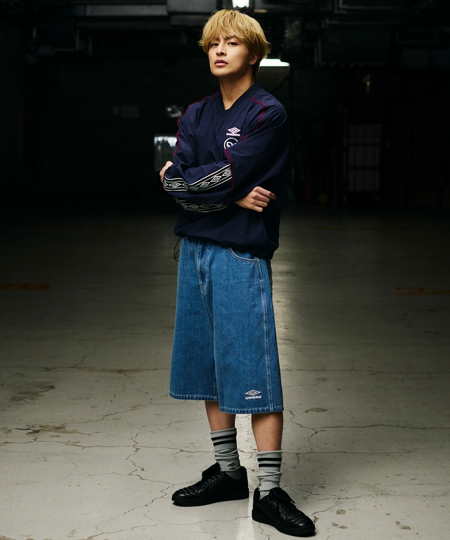 UMBRO アンブロ × ALAN SHIRAHAMA デニムショーツ UM26SSAL-PT03(BLACK-M)