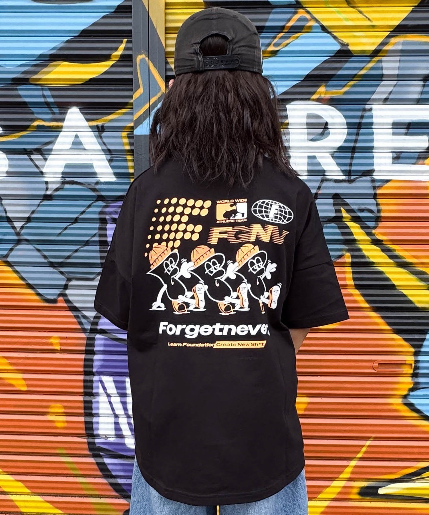 FORGET NEVER フォーゲットネバー 半袖 Tシャツ キッズ ジュニア 子供 グラフィックTシャツ 263OO3ST942FN ムラサキスポーツ限定(BLK-130cm)