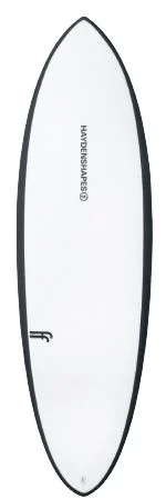 image - SHOP NEWS | ムラサキスポーツオンラインストア 通販 White surfboard photographed from above, with black rails along the sides and a small logo near the tail; vertical branding text runs along the center.
