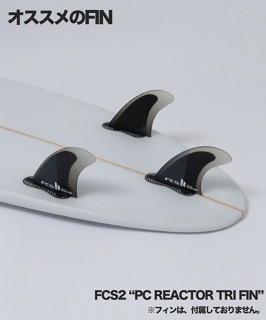 b-ETAzvPSw - SHOP NEWS | ムラサキスポーツオンラインストア 通販 White surfboard fitted with three black FCS2 PC REACTOR Tri fins; caption below reads FCS2 'PC REACTOR TRI FIN'.