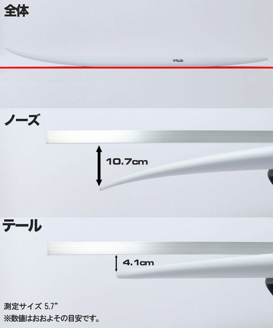 b-TYPE-C_2-1-667x800 - SHOP NEWS | ムラサキスポーツオンラインストア 通販 Infographic of a white elongated blade showing sections labeled Nose and Tail, with vertical measurements: Nose height 10.7 cm and Tail height 4.1 cm; text in Japanese indicating overall, Nose, Tail and a note about size ~5.7 inches.