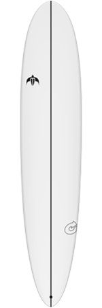 7SKFc8Z3 - SHOP NEWS | ムラサキスポーツオンラインストア 通販 White surfboard with a black center stringer, small logo on upper left, and a round logo near the lower right