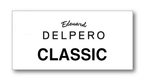 Logo card displaying'Edouard DELPERO CLASSIC' in black on white with a subtle shadow.