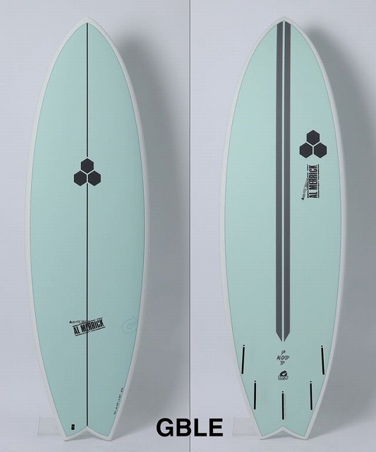 b-z7eC880A - SHOP NEWS | ムラサキスポーツオンラインストア 通販 Mint green surfboard shown from two angles (front and back). Front view features a vertical stringer and a small black hex logo; back view shows a central dark stripe and tail fin slots.