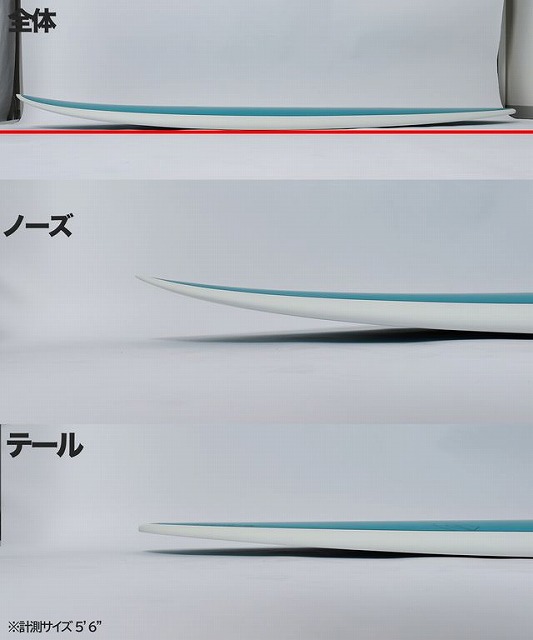 b-zOgdU1cw - SHOP NEWS | ムラサキスポーツオンラインストア 通販 Diagram of a surfboard profile with Japanese labels: 全体 (overall), ノーズ (nose), テール (tail); blue rail and a 5'6" length note.