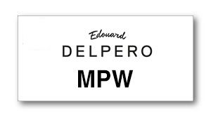 lGLz5_Hp - SHOP NEWS | ムラサキスポーツオンラインストア 通販 Business card displaying the name Edouard Delpero with the initials MPW beneath in bold letters on a white background.