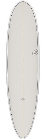 mu-VT8yB - SHOP NEWS | ムラサキスポーツオンラインストア 通販 White surfboard with a beige center stringer, dark rails, and a small circular logo on the right side.