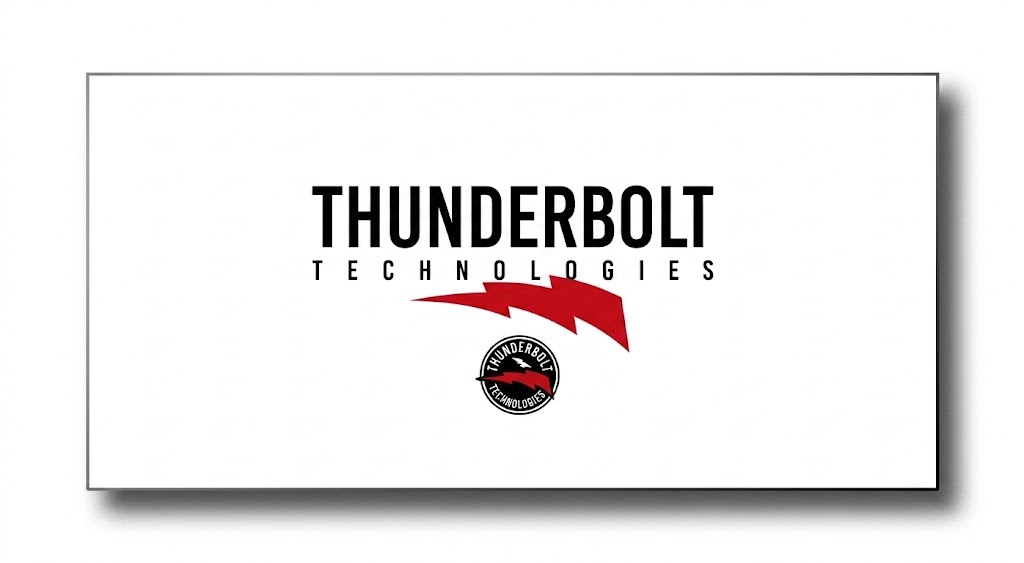 Thunderbolt Technologies logo with a red bolt arc and circular seal on white background